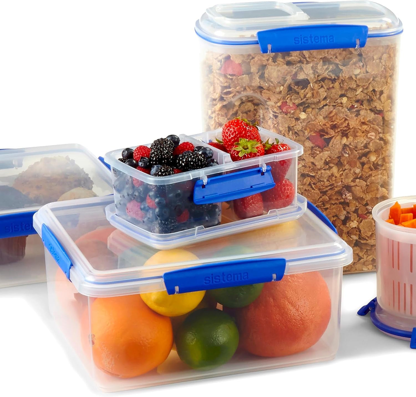 Burk för matförvaring KLIP IT System | 9,67 l | stapelbar och lufttät förvaringsburk med lock, lämplig för kyl/frys | BPA-fri plast | blå klipp | 1 st (paket med 4) Naty Shop matförvaringslådor