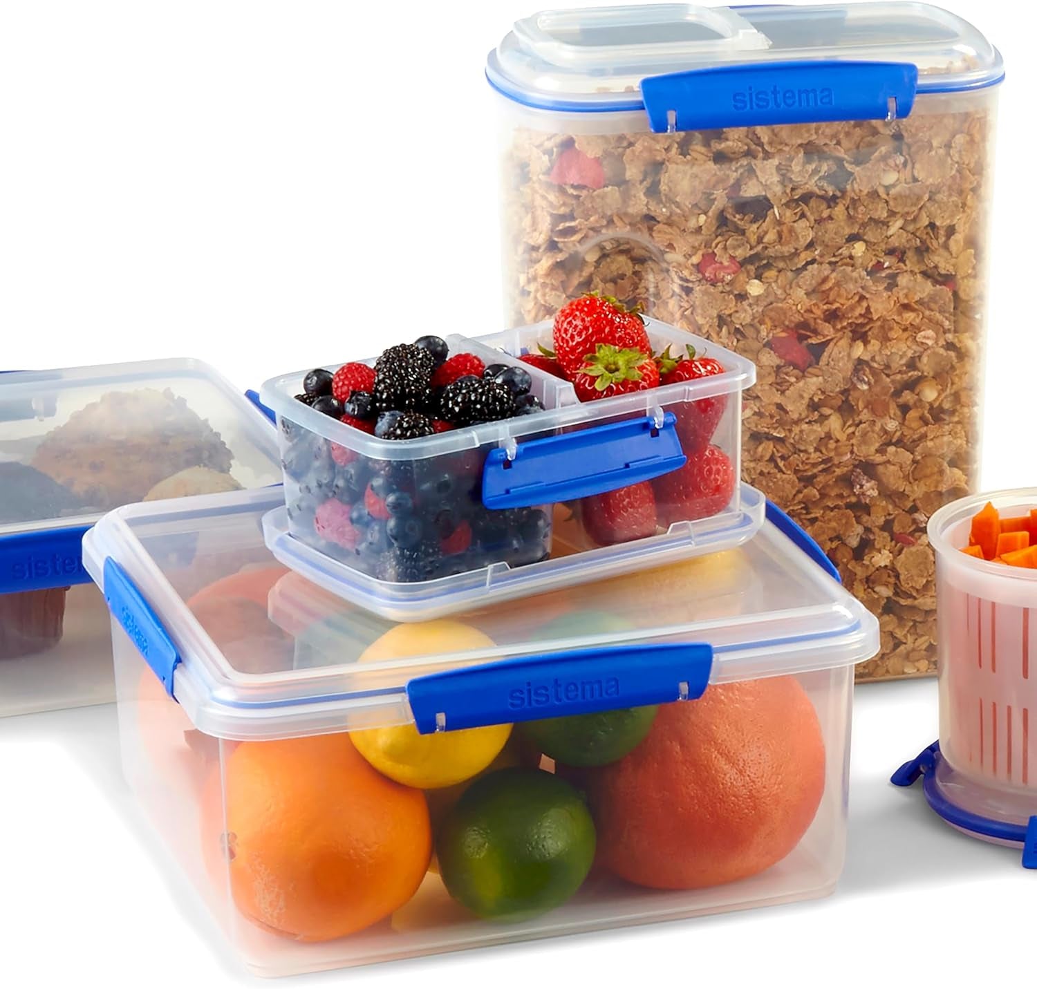 Burk för matförvaring KLIP IT System | 9,67 l | stapelbar och lufttät förvaringsburk med lock, lämplig för kyl/frys | BPA-fri plast | blå klipp | 1 st (paket med 4) Naty Shop matförvaringslådor
