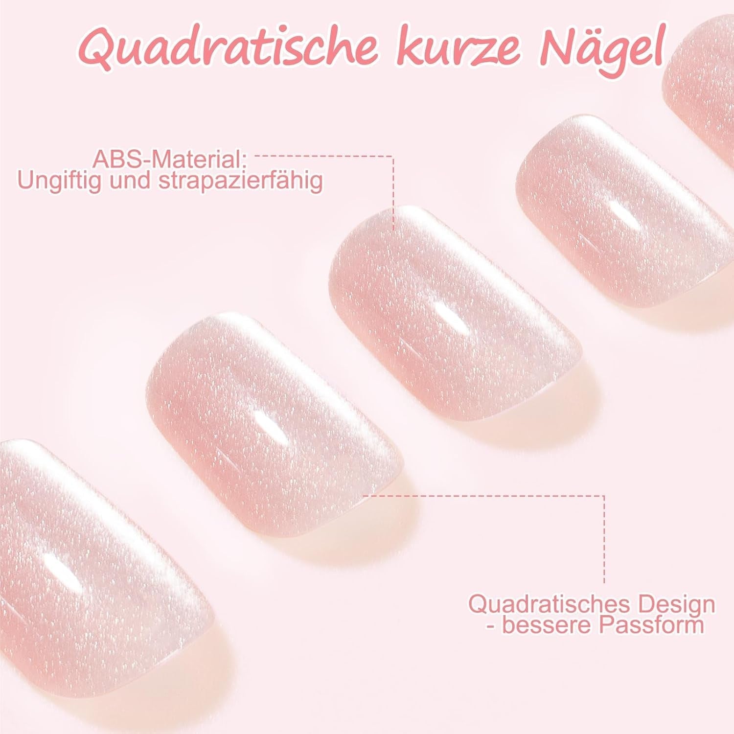 Kiiwah 48st korta fyrkantiga naglar Rosa konstgjorda naglar lim på korta nagelspetsar falska nagelspetsar