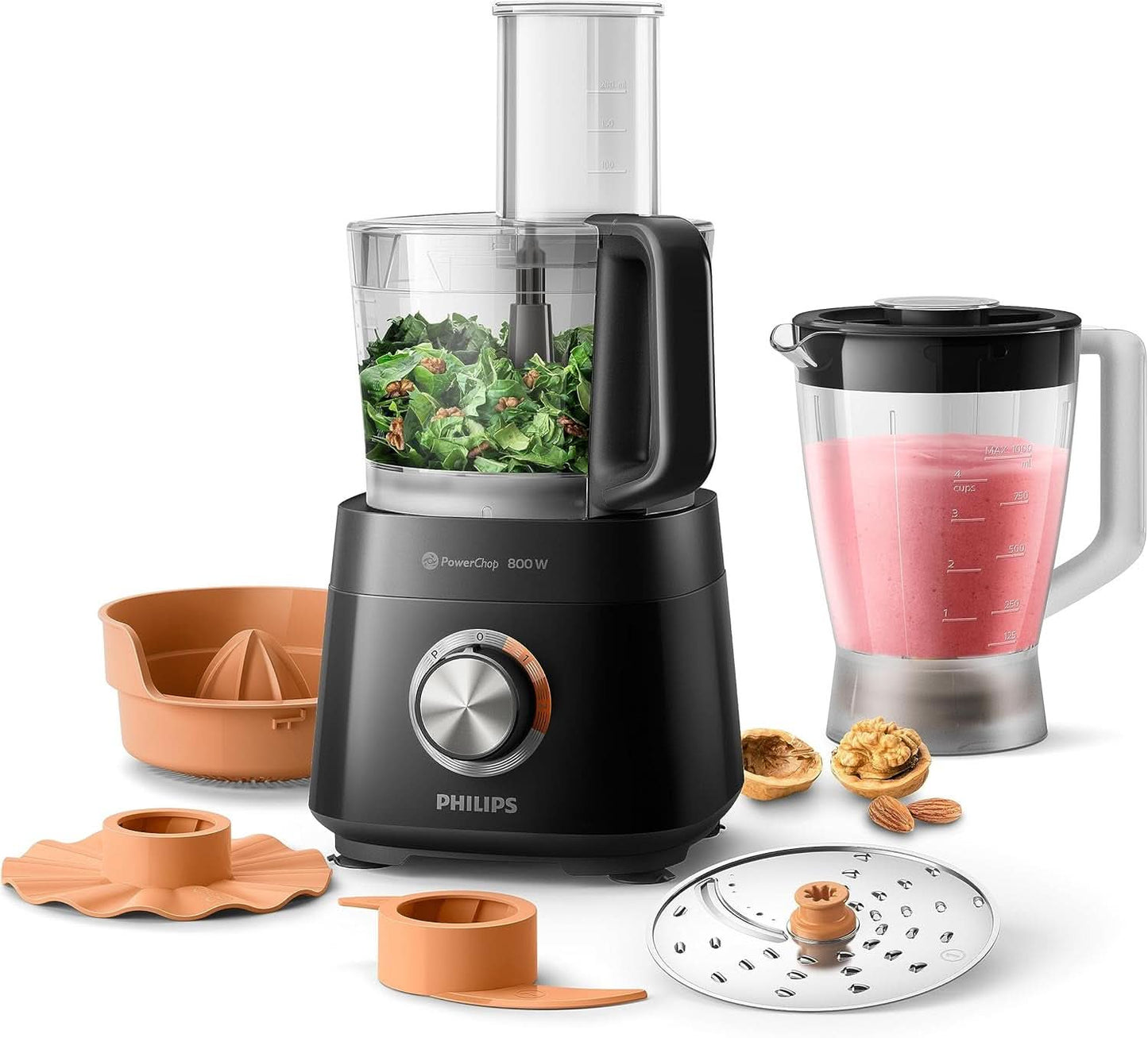 Philips Kompakte Küchenmaschine – 850W, 31 Funktioner, 2,1-Liter-Behälter, Powerchop, Edelstahlklinge (HR7530/10) Kitchen Naty Shop 800 Watt, 29 Funktioner