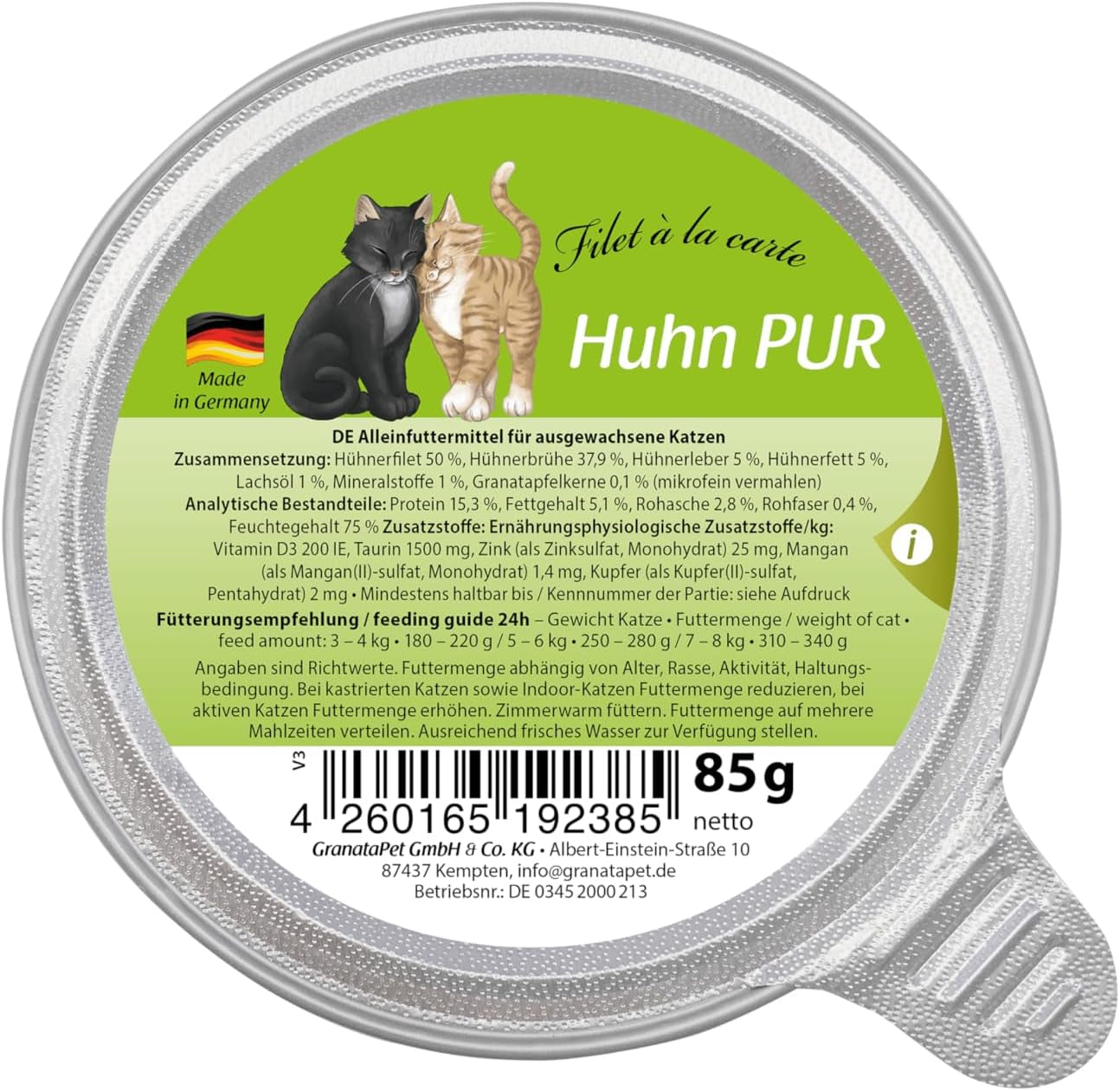 GranataPet Filet à la carte Kyckling PURE, blöt kattmat, spannmålsfria filébitar, kattmat utan tillsatt socker, hög kötthalt, 6 x 85 g