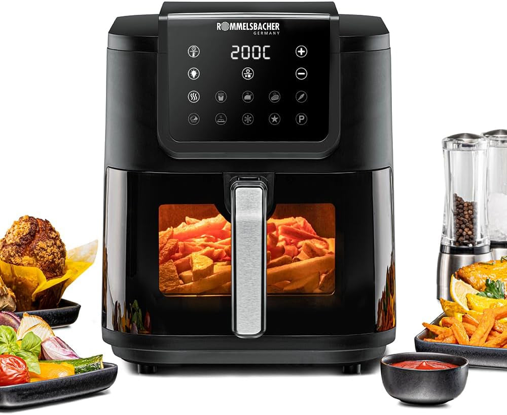 ROMMELSBACHER Varmluftsfritös med fönster FRH 1700, 10 program, tyst Vitvaror Naty Shop 8 liter