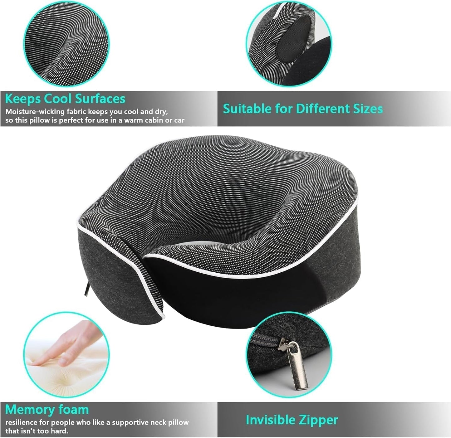 KILDOWS Flygplans nackkudde, Memory Foam Resekudde, Flygplans Resekudde med ögonmask och öronproppar, Ortopedisk Nackkudde, Perfekt för resor med flyg, bil, tåg Cervikala ortopediska kuddar Naty Shop