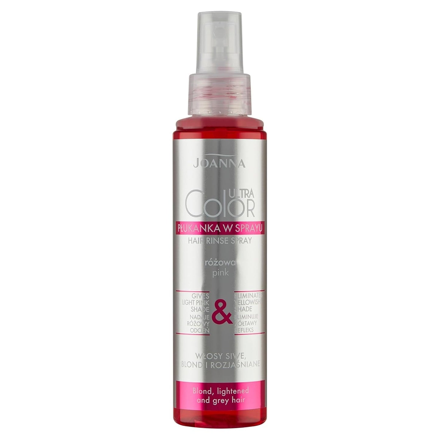 Joanna Ultra Color - Rosa färgbalsam för blont och ljust hår - Pastellrosa - Naturlig glans - Tar bort den gula nyansen från gråblont hår - Tillfällig effekt - 150 ml Naty Shop Spray hårfärg med rosa blonda toner 150 Ml (1 förpackning)