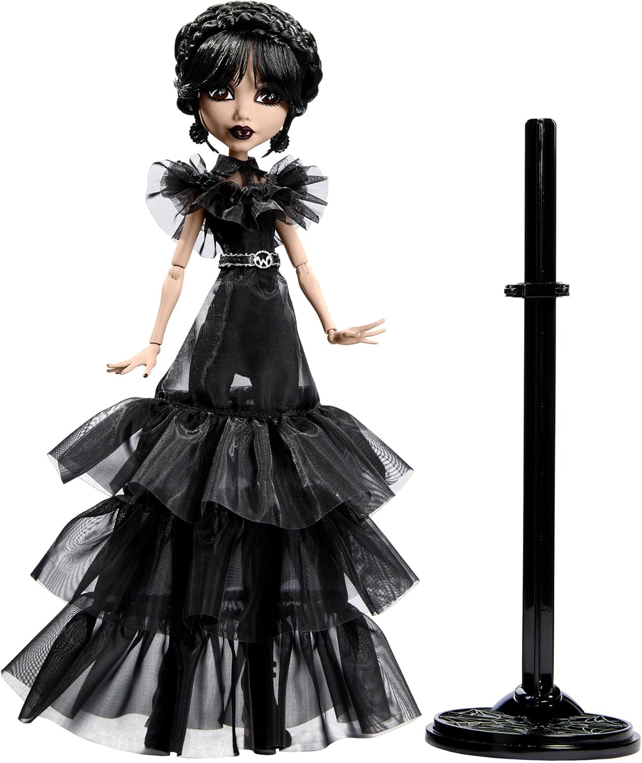 Monster High Wednesday Doll, Rave'N Wednesday Collectible Figur i svart gotisk klänning inspirerad av dansscenen, premiumtillbehör och dockställ, HXJ03
