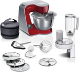 Matberedare Bosch Series 4 MUM5X720, integrerad våg, skål i rostfritt stål 3,9L, mixer 1,25L, 1000W Tillbehör Mat och Amning Baby Naty Shop Single Mörkröd/silver 2 tillbehör