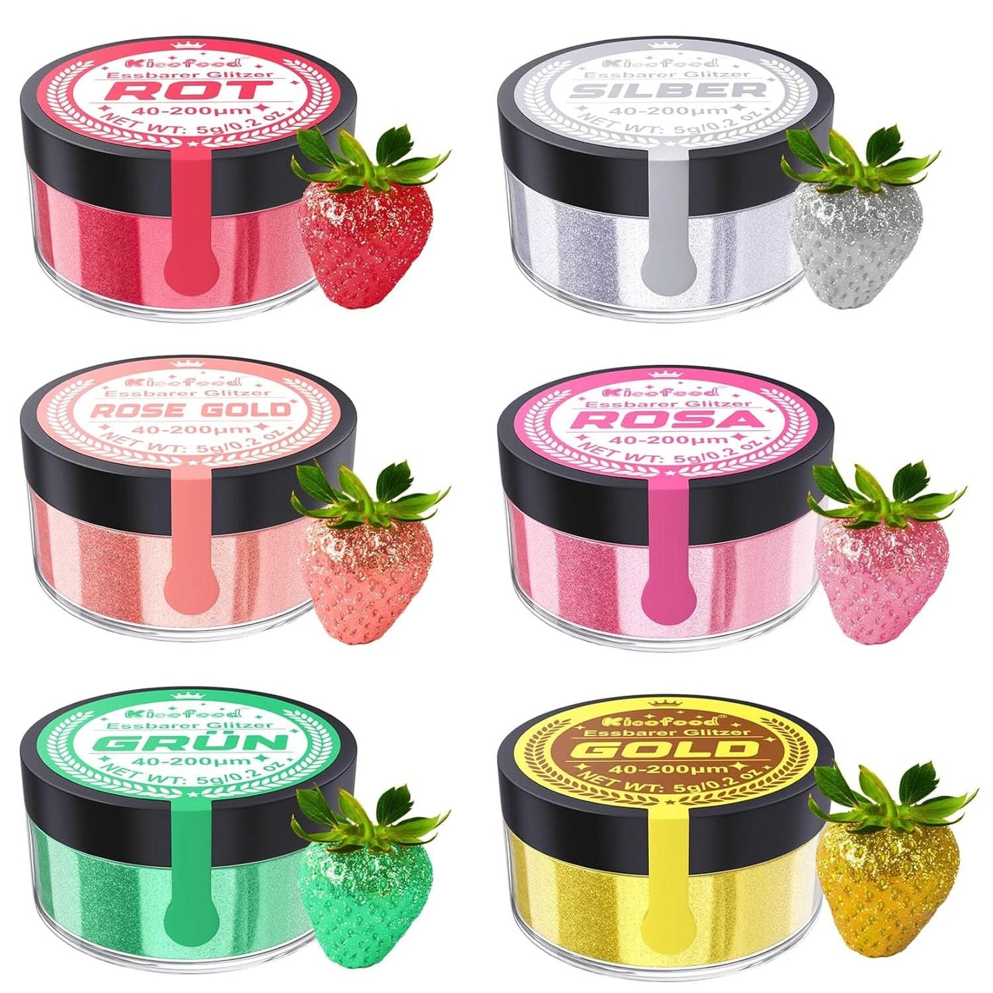 Ätbart glitter, set med 6 nyanser, 5 gram Glitter Naty Shop