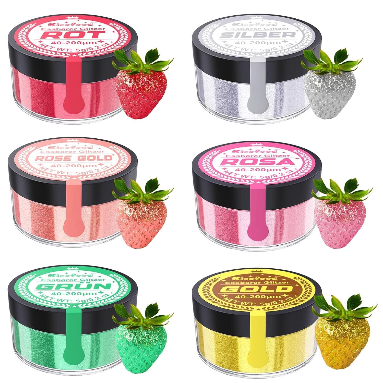 Ätbart glitter, set med 6 nyanser, 5 gram Glitter Naty Shop