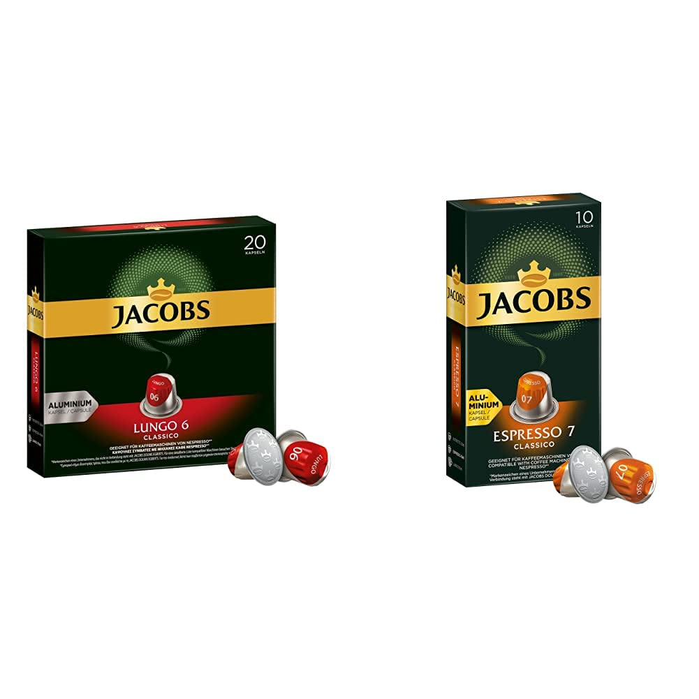Kaffeekapseln Lungo Classico, Intensität 6 av 12, 20 Nespresso®* kompatibel Kapseln, 10 x 20 & Kapseln Espresso Classico, Intensität 7 100 Nespresso®* kompatibel Kaffeekapseln, 10x10 Getränke