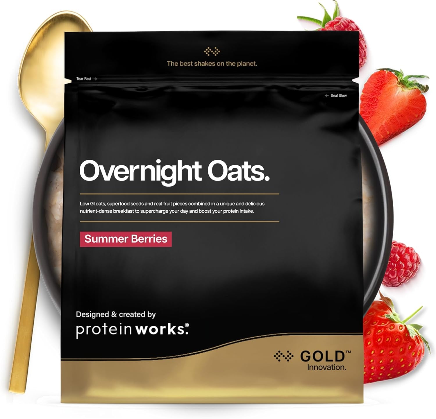 Havregryn över natten med protein | Mörk choklad och hallon | Proteinrik frukost | Snack med låg sockerhalt | Havregryn med lågt GI | 500 g