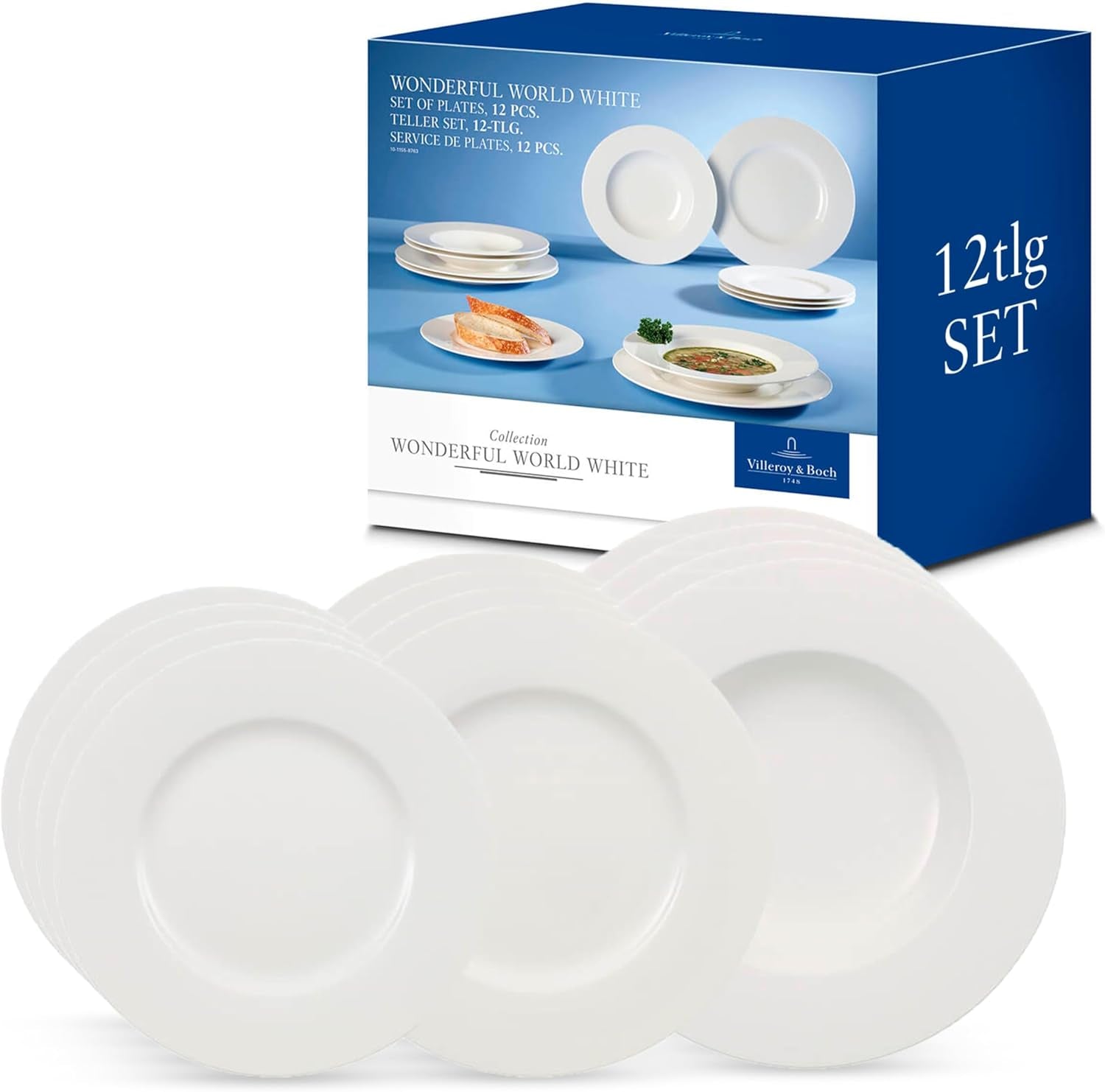 Villeroy & Boch Wonderful World 12-delat servisset, diskmaskin och mikrovågssäkert, vitt, tallrikar, serviser, porslin, mattallrikar, set, modernt servisset, premiumporslin