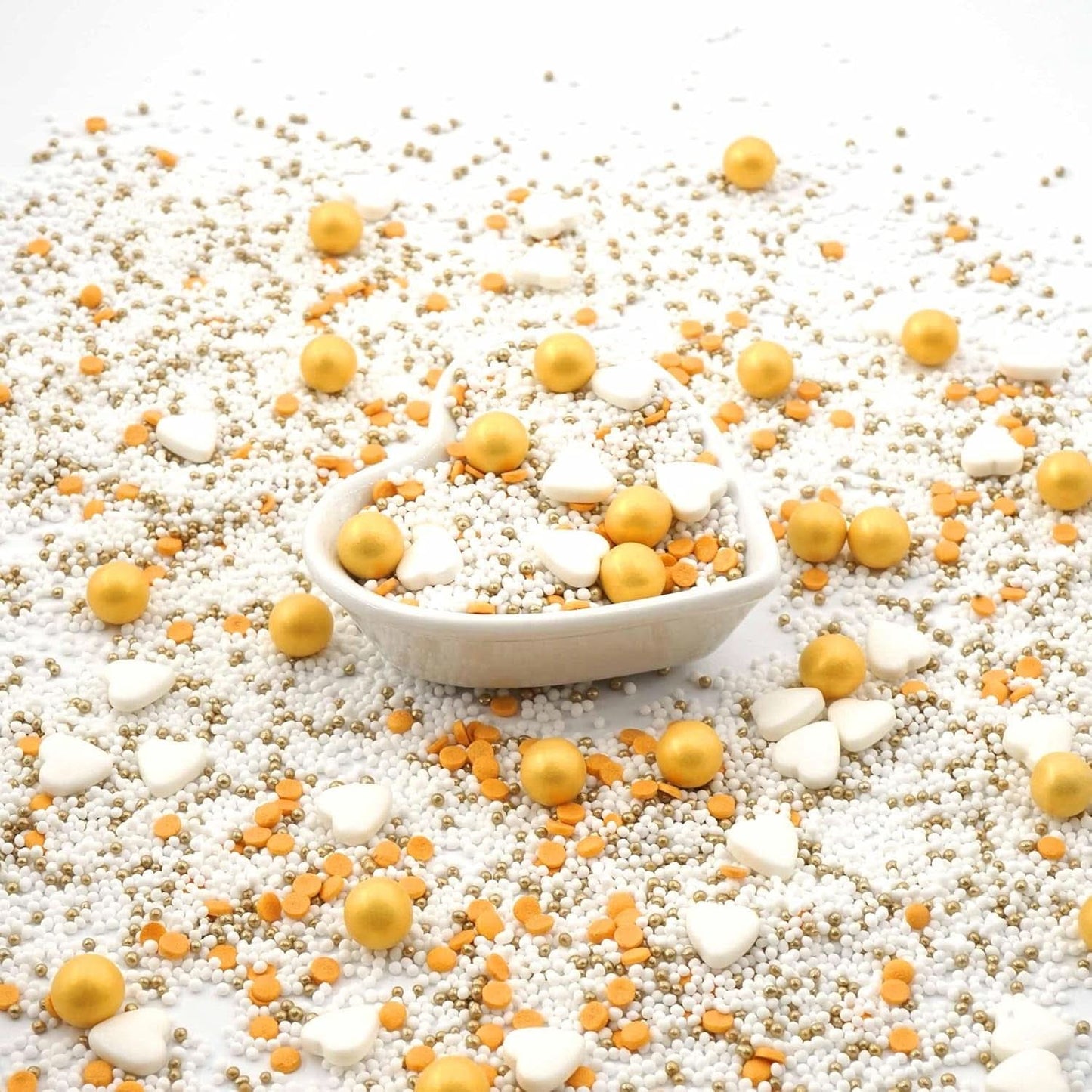 Streusel Glück, Strössel med vita hjärtan och gyllene bollar, 40 gram Strössel Naty Shop