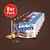 White and Black Knoppers – 8 x 25g – Rånskivor fyllda med mörka kakaobrån, bitar av svarta kex, mjölk och nougatkräm