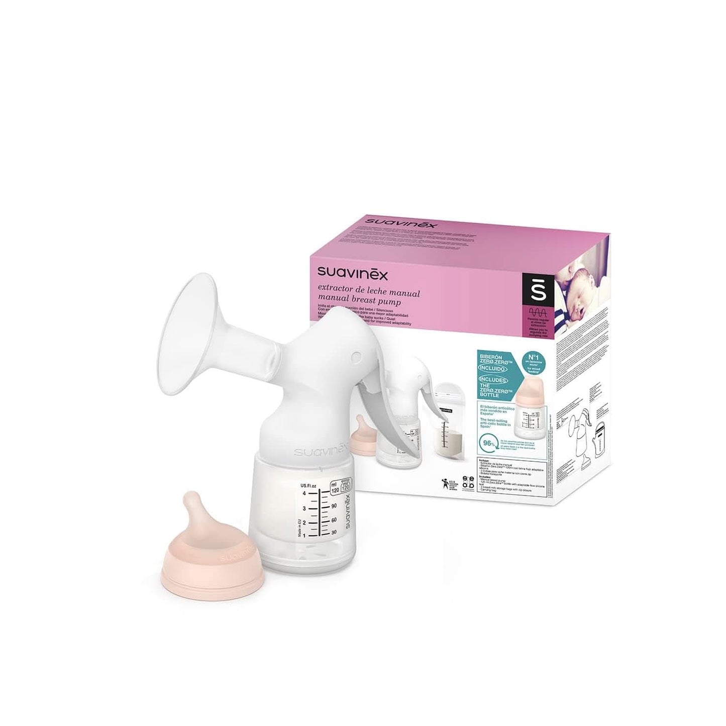 Suavinex, Maternal bröstpump, 120 ml, med justerbart flöde Mat och amningstillbehör Bebe Naty Shop