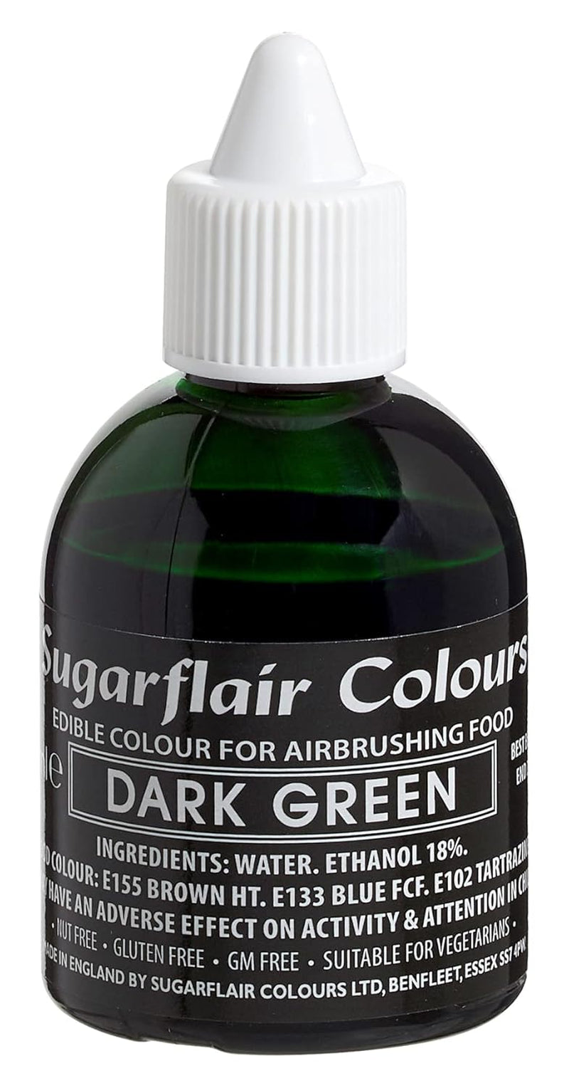 Sugarflair Mörkgrön matfärg - Ätbar flytande matfärg, Airbrush-färg för kakor, muffins, glasyr och tårtdekorationer - 60 ml