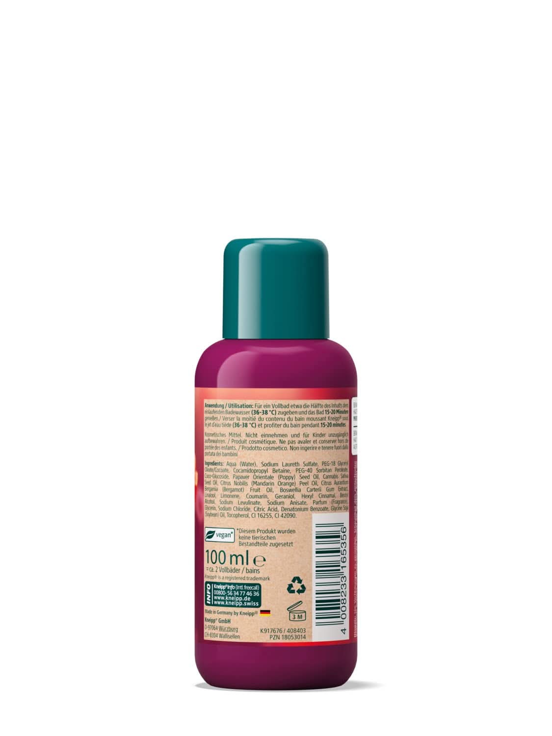 Kneipp Aroma, badtillsats med naturliga oljor av röd vallmo och hampa, för en mjuk och len hudkänsla, 100 ml Dusch och bad Naty Shop