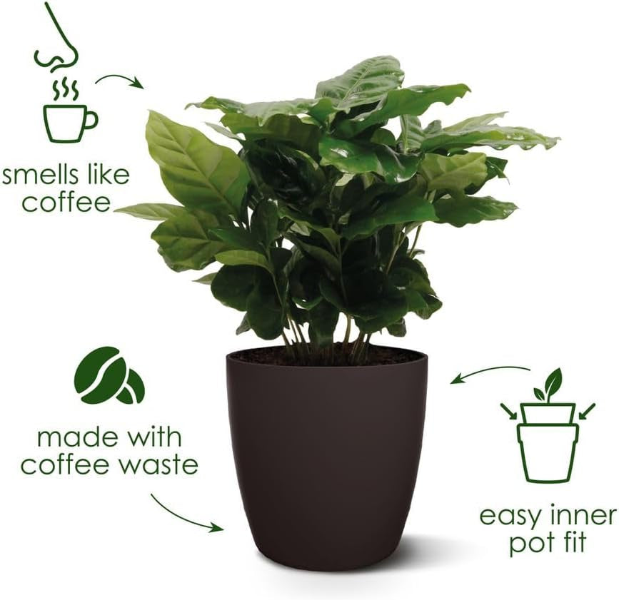 elho The Coffee Collection, rund inomhuskanna, 18 cm, gjord av kaffesump och återvunnen plast - brun/espressobrun