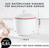 Römertopf Fresh Pot MINI 0,6 liter - Keramisk vitlökskruka - Andningsbar lera håller grönsaker fräscha längre - Idealisk luftcirkulation - Vita matförvaringslådor Naty Shop