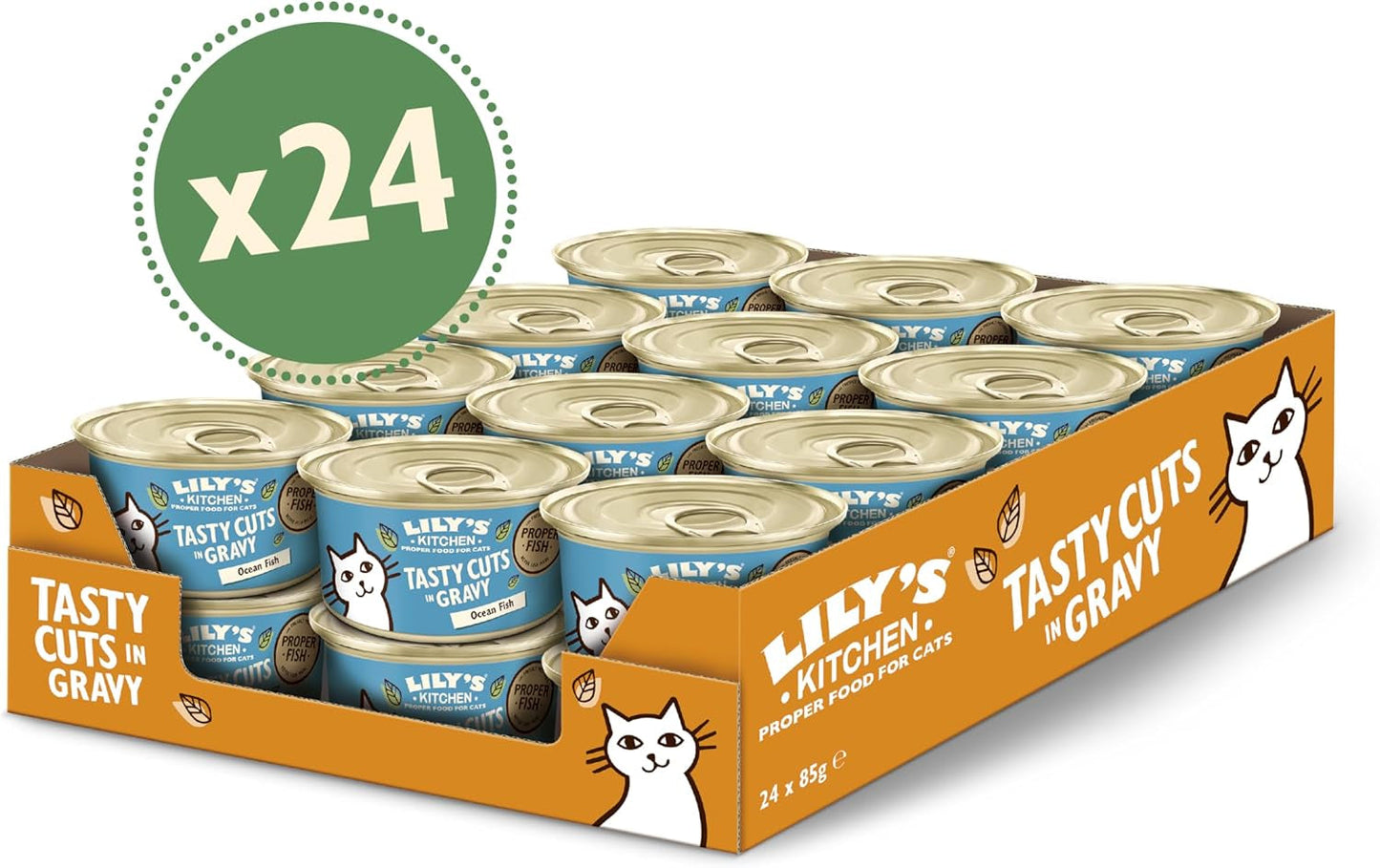 Lily's Kitchen Fish Tasty Cuts Wet Cat Food - Paket om 24 (24 x 85 g) Läckra fiskbitar i sås för katter