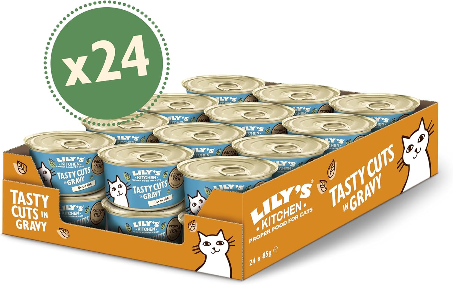 Lily's Kitchen Fish Tasty Cuts Wet Cat Food - Paket om 24 (24 x 85 g) Läckra fiskbitar i sås för katter