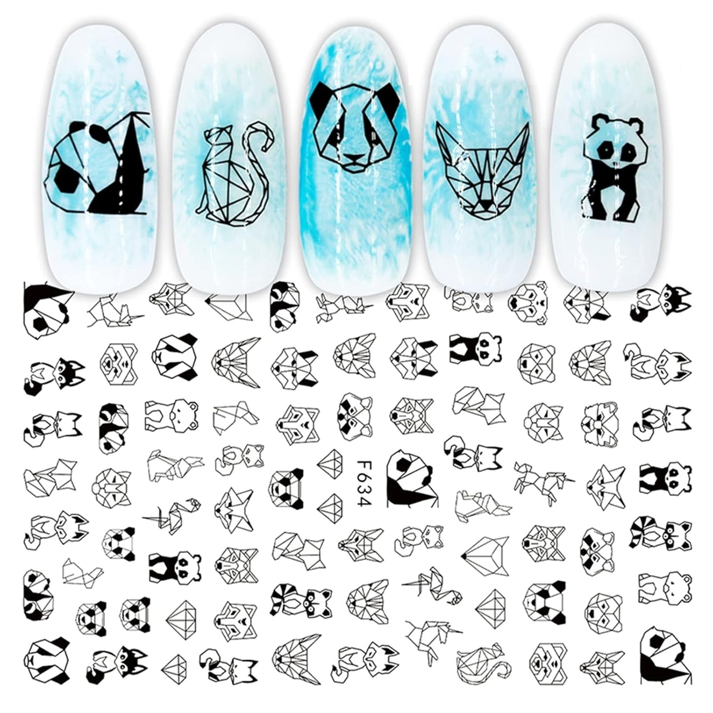 JMEOWIO Nagelsticker Geometrie 10 Blatt Nagelaufkleber Selbstklebend Schwarzes Herz Unregelmäßig Geformt Nagel Art Sticker Dekoration Nageldesign Zubehör