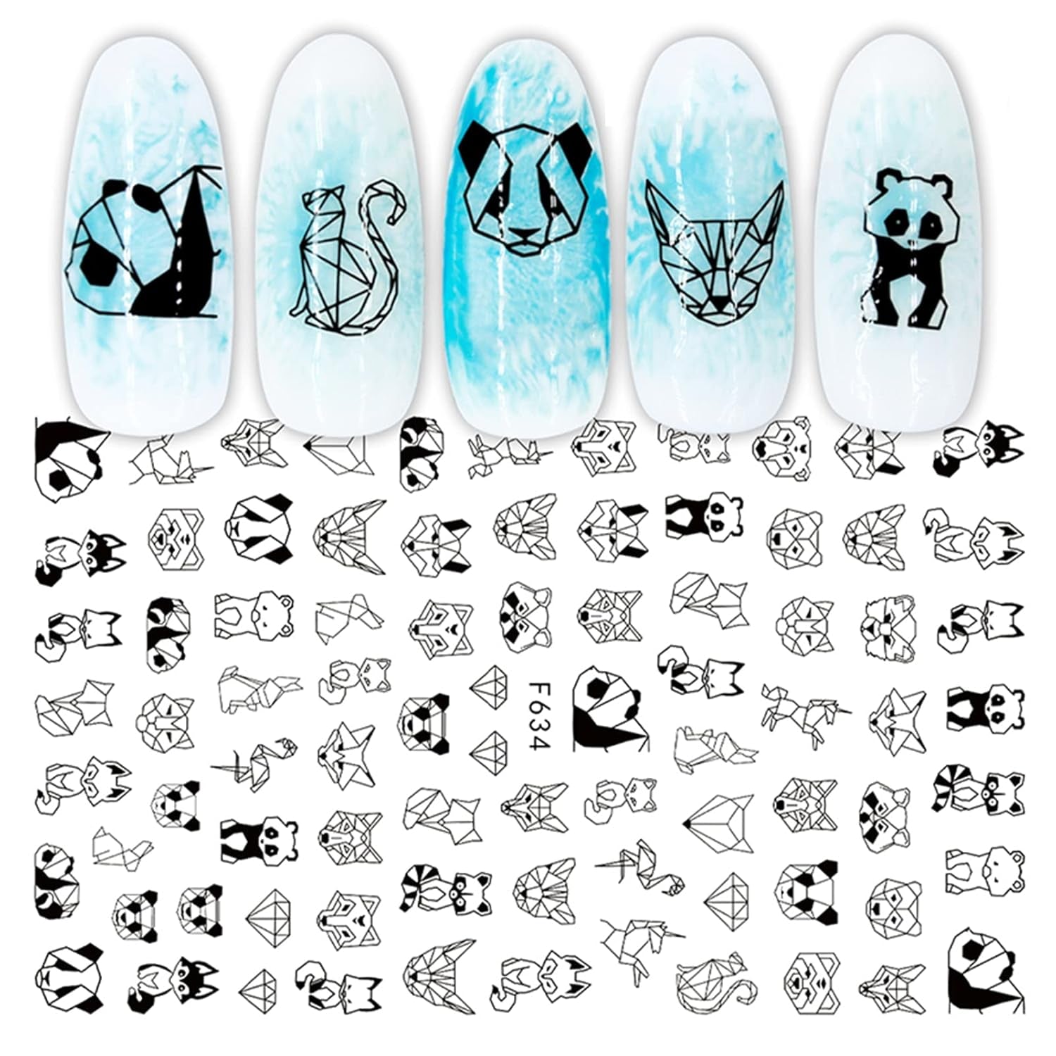 JMEOWIO Nagelsticker Geometrie 10 Blatt Nagelaufkleber Selbstklebend Schwarzes Herz Unregelmäßig Geformt Nagel Art Sticker Dekoration Nageldesign Zubehör