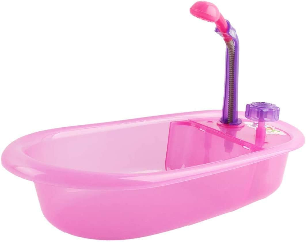 deAO Dockbadkarsset, 33 cm interaktiv docka, dockbadkar, docklekset med napp, dockkläder, badrock, dockblöjor, badkar och funktionell duschspray