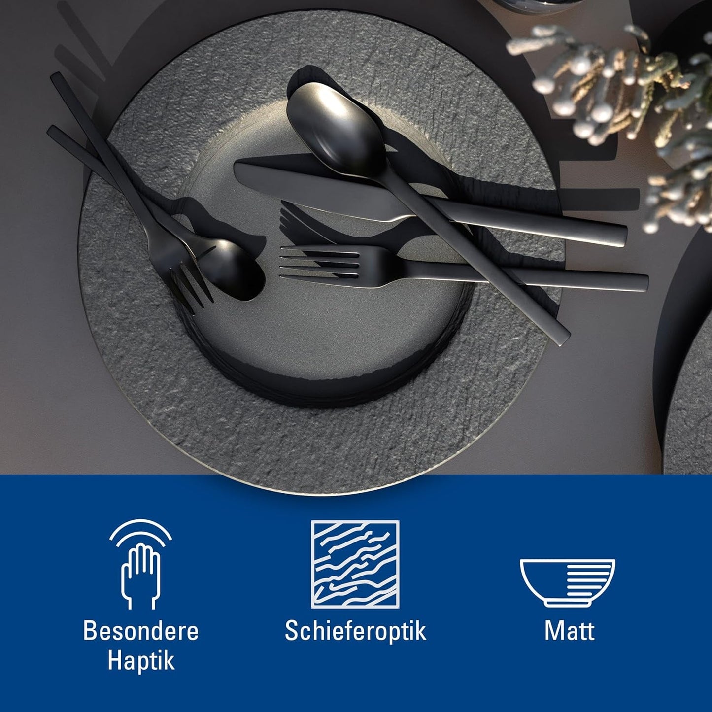 Villeroy & Boch - Tillverkning Rock servisset, 6 delar, servisset för 2, premiumporslin, svart