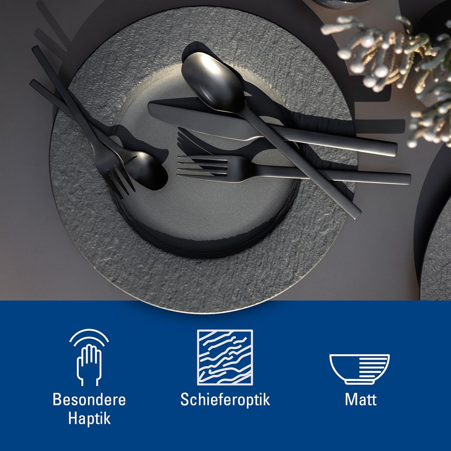 Villeroy & Boch - Tillverkning Rock servisset, 6 delar, servisset för 2, premiumporslin, svart