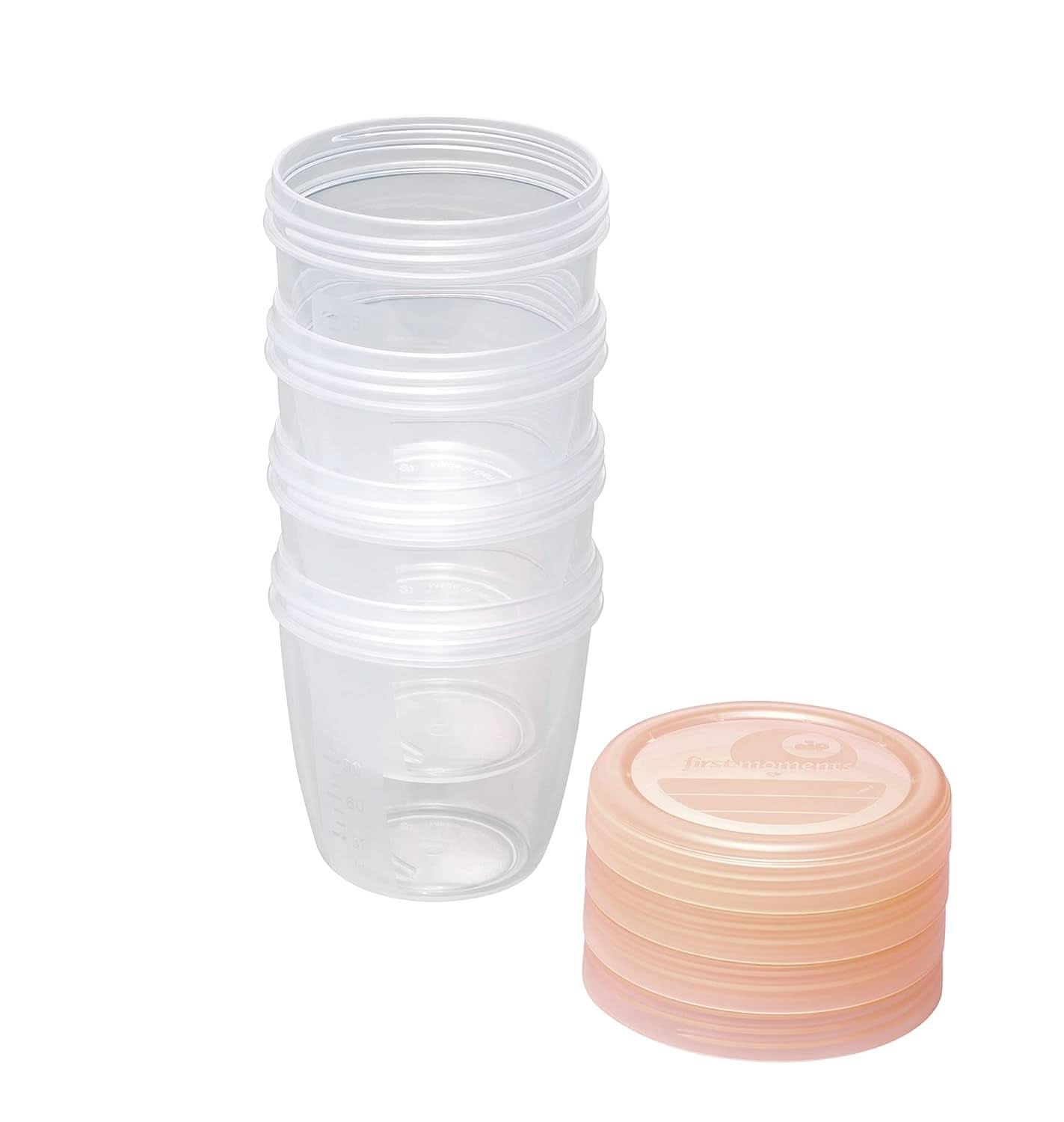 Bröstmjölksbehållare NIP First Moments 150 ml, 4 stycken: stapelbar och läcksäker Tillbehör Mat och amning Bebe Naty Shop