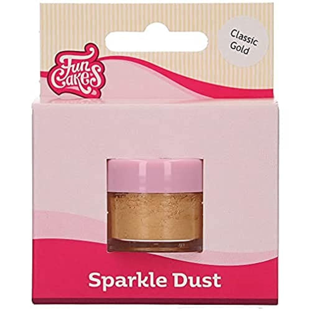 Funcakes Sparkle Dust Classic Gold: Livsmedelsklassat glitterdamm för tårtdekorering, Halal-certifierad