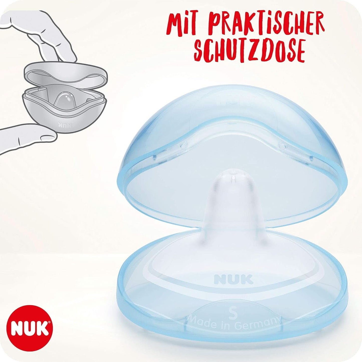 NUK nippelskydd | Amningsbröstskydd | Skyddar mot ömma bröstvårtor | Tunn silikon | Storlek S (16Mm) | 2 st Barnmat och amningstillbehör Naty Shop