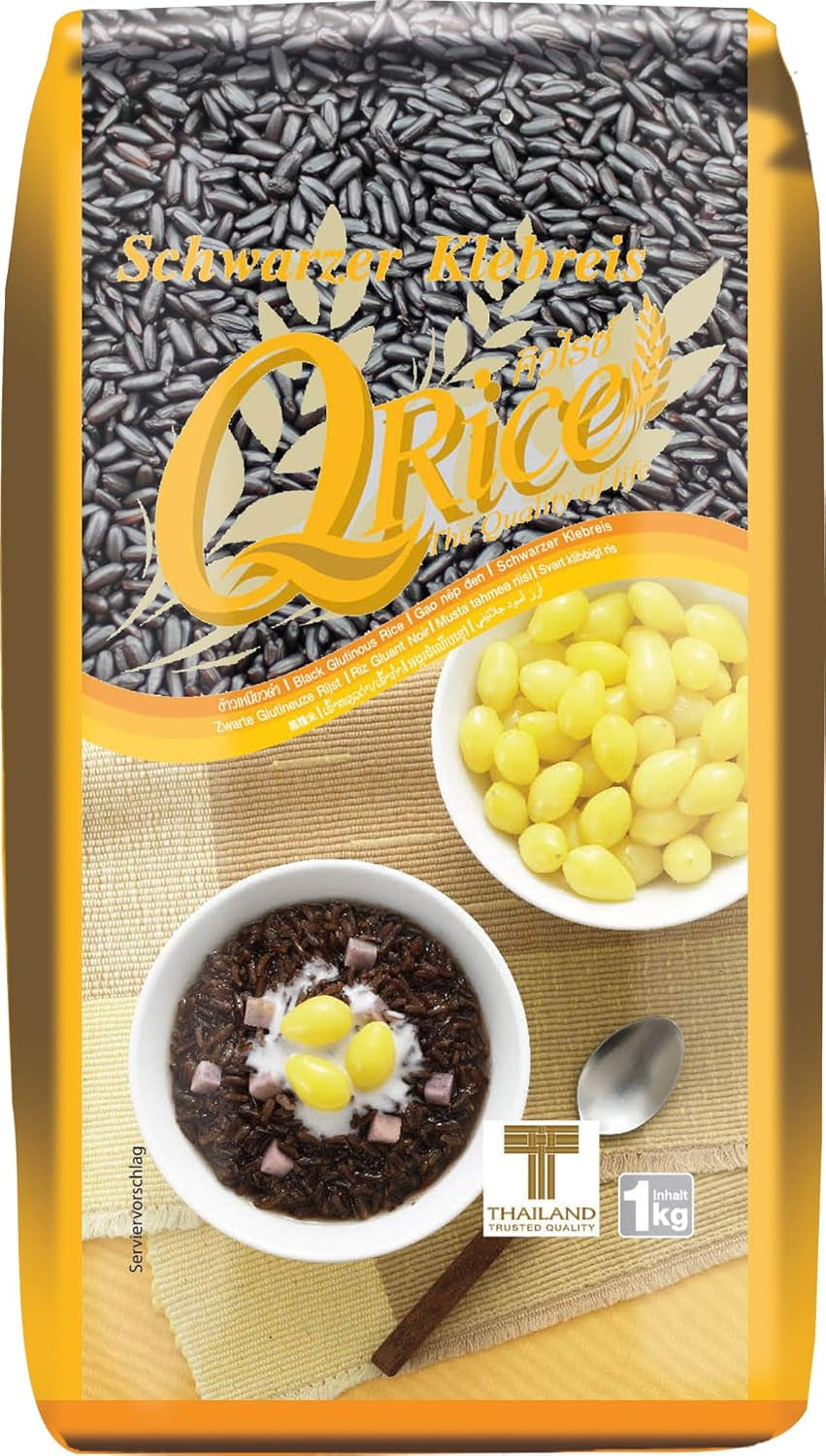 Q RICE | Svart långkornigt klibbigt ris från Thailand | Aromatisk med en delikat inslag av nöt | Idealisk för curry, sushi och mochi desserter | 1 x 1 kg