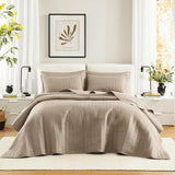 Comfort Spaces Kienna Quilt Set, Lyxigt Double Stitch Sommarfilt, Lätt, Mjuk, Året Runt Sängkläder, Matchande Örngott, Vit, Filt för King Size-sängar (264,2 X 228,6 Cm), Naty Shop Täcken & Quilts Taupe Oversized King Överkast (120"X118")