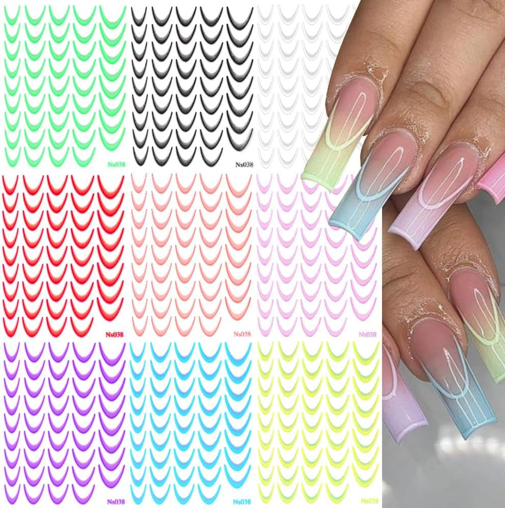 9 färger franska nagelklistermärken franska nagelklistermärken självhäftande nagelfolie franska naglar gradientklistermärken fransk spets nagelklistermärken nagelkonst nageldesign klistermärken nageltillbehör