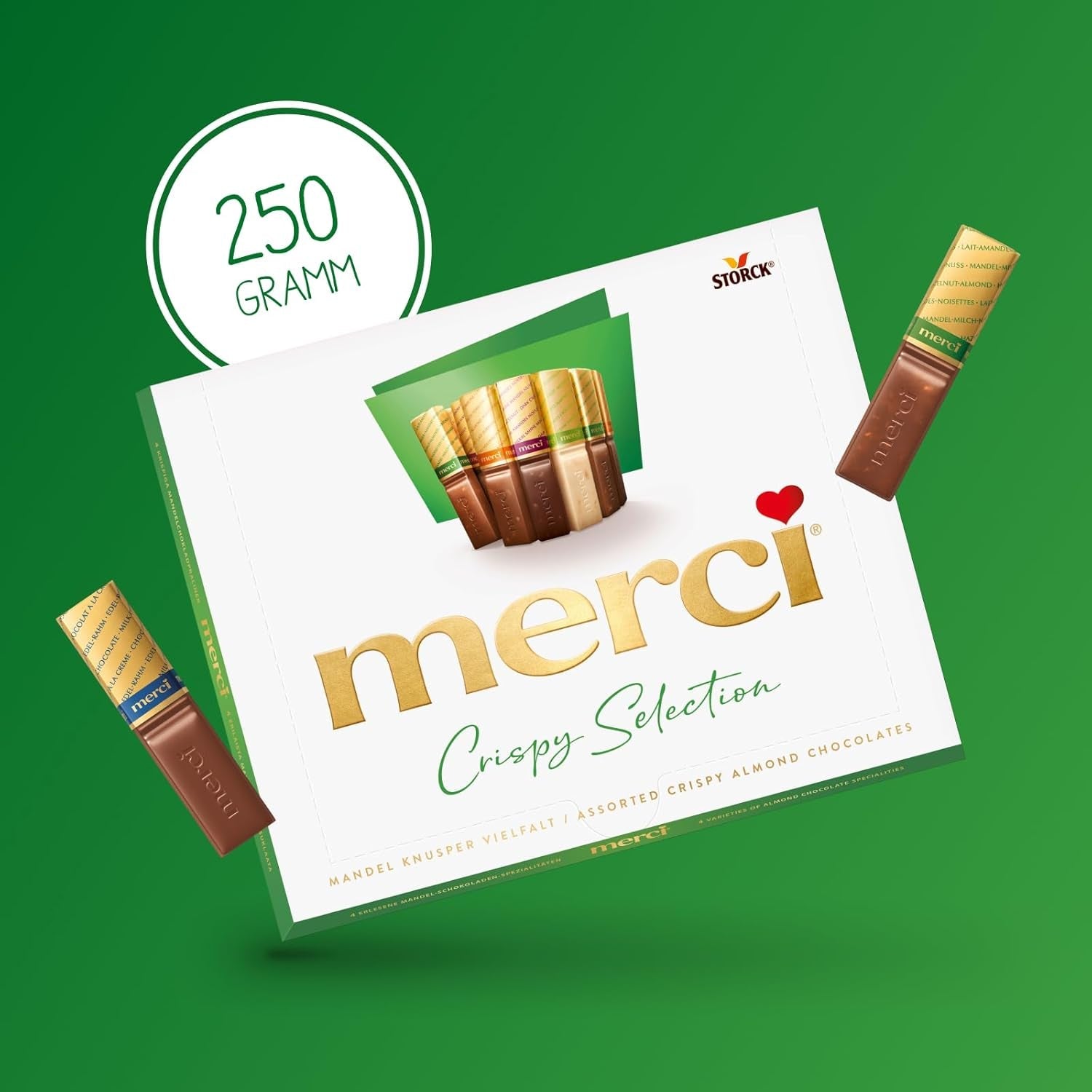 merci Finest Selection Mandel Crunch Variety – 1 x 250 g – Raffinerade specialiteter med nötter och choklad – Fyllda och ofyllda praliner