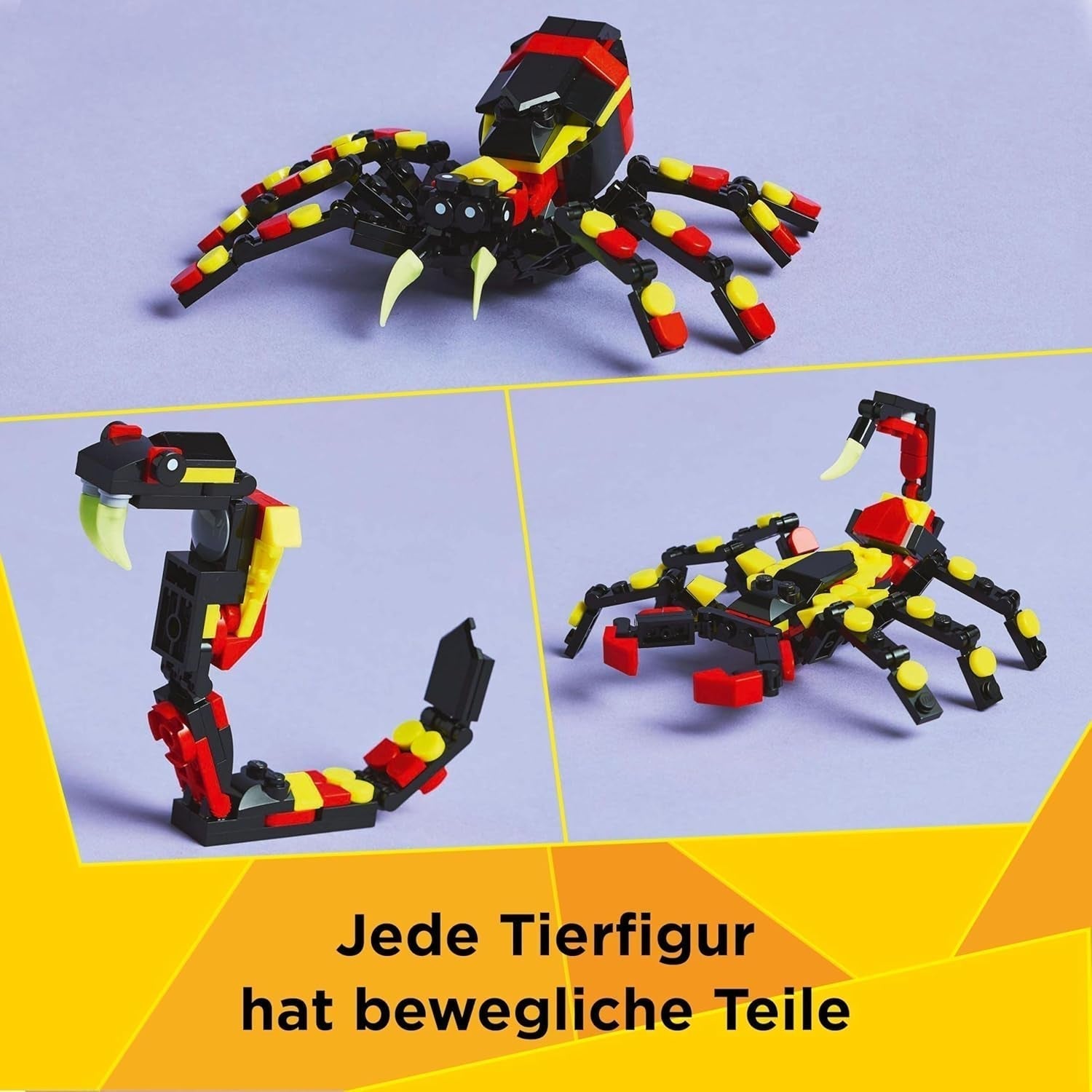 LEGO Creator 3In1 Vilda djur: Överraskningsspindel - leksak att bygga om till en skorpion eller ormfigur - byggset med 3 modeller - present till pojkar och flickor från 7 år 31159 Byggset Besuche den LEGO-Store