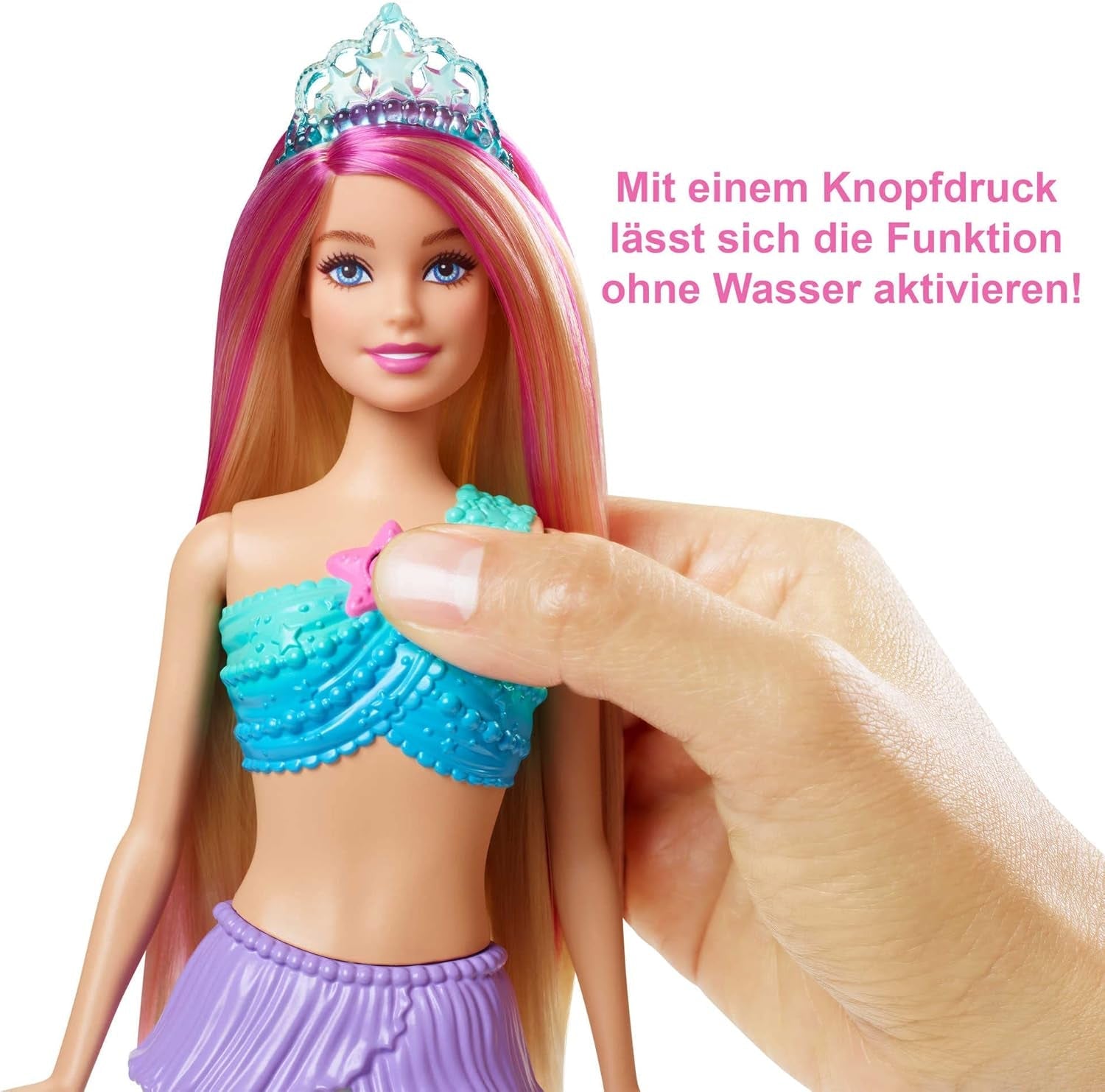 Barbie Dreamtopia Magic Light sjöjungfrudocka med blont hår, Barbiedocka med sjöjungfrusvans, lämplig som present till barn från 3 år och uppåt, HDJ36