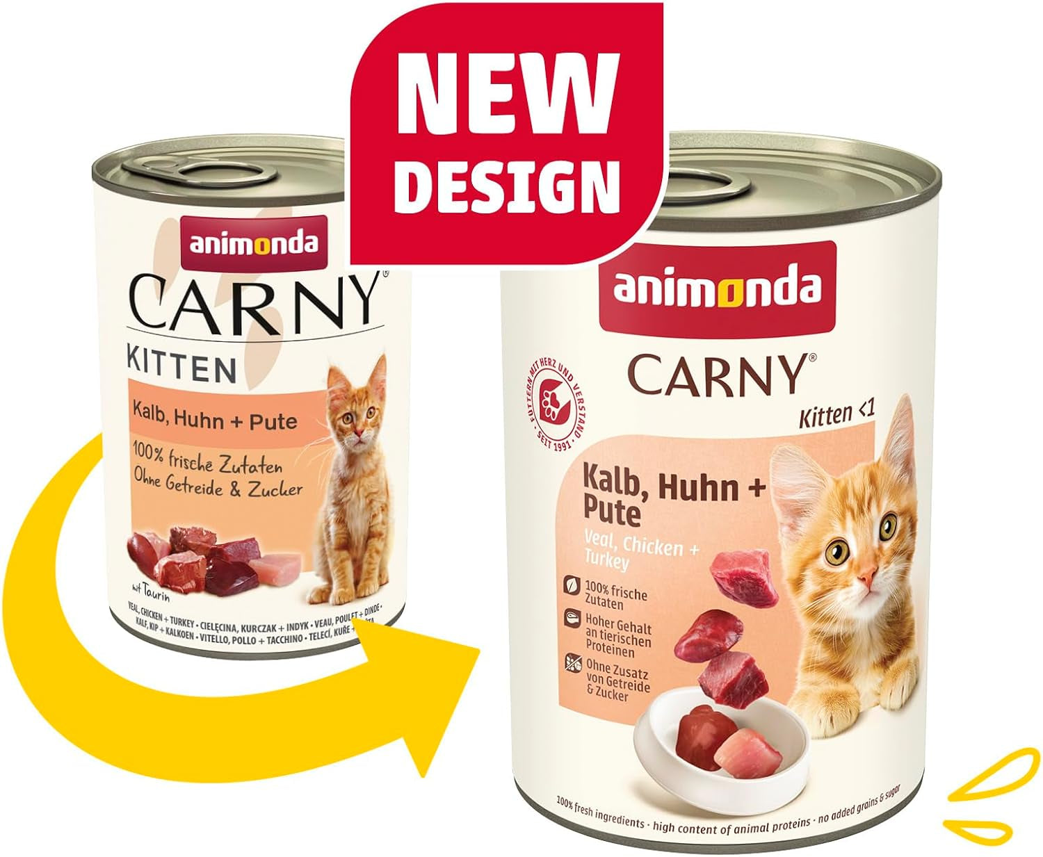 animonda Carny Katzen Nassfutter Kitten Chicken + Pute (12 x 400g), Kitten getreidefreies Katzennassfutter ohne Zucker für wachsende Kätzchen bis 1 Jahr, mit frischen Ingrediens