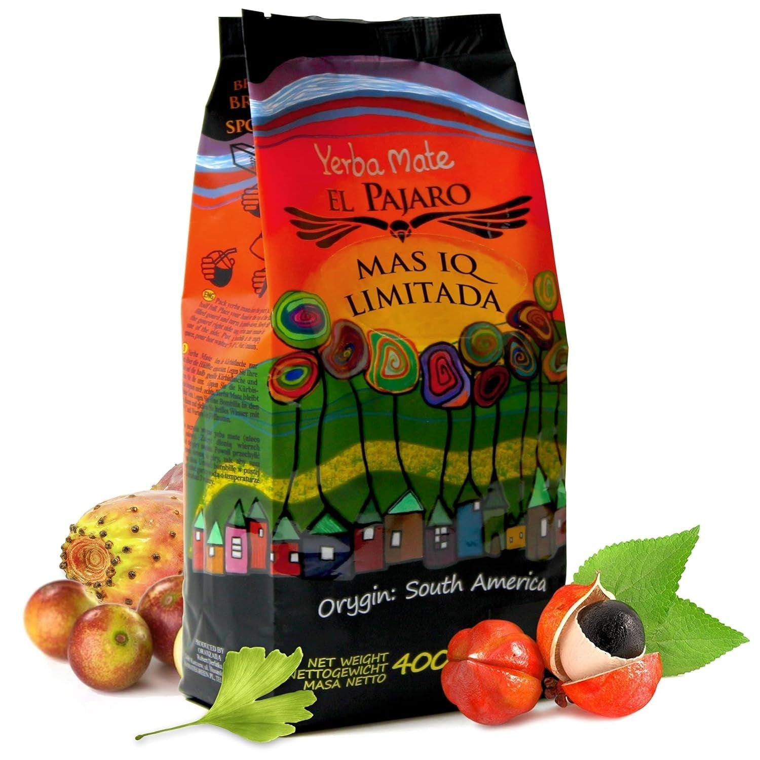 El Pajaro Mas IQ Limited 400 g | Starkt paraguayanskt mate-te | Med löv, kvistar och damm | Med ginkgo biloba, guarana, camu camu, bacopa monnieri, kaktus