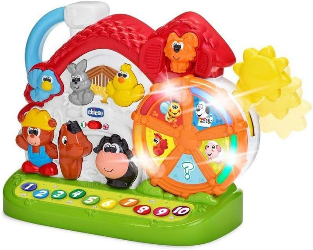 Chicco Talking Farm Italienska/engelska Tvåspråkig babyleksak med djur, ljus och ljud, 3 lekalternativ, elektronisk inlärningsleksak - leksak för 1-4 år Babyleksaker Bebe Naty Shop Ny talande gård
