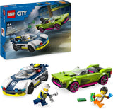 LEGO City Car Chase med polisbil och muskelbil, träningsleksak med 2 racerbilar, polispresent för barn, pojkar och flickor från 6 år, polis och minifigurset Ganovin 60415 Byggset Besuche den LEGO-Store Single