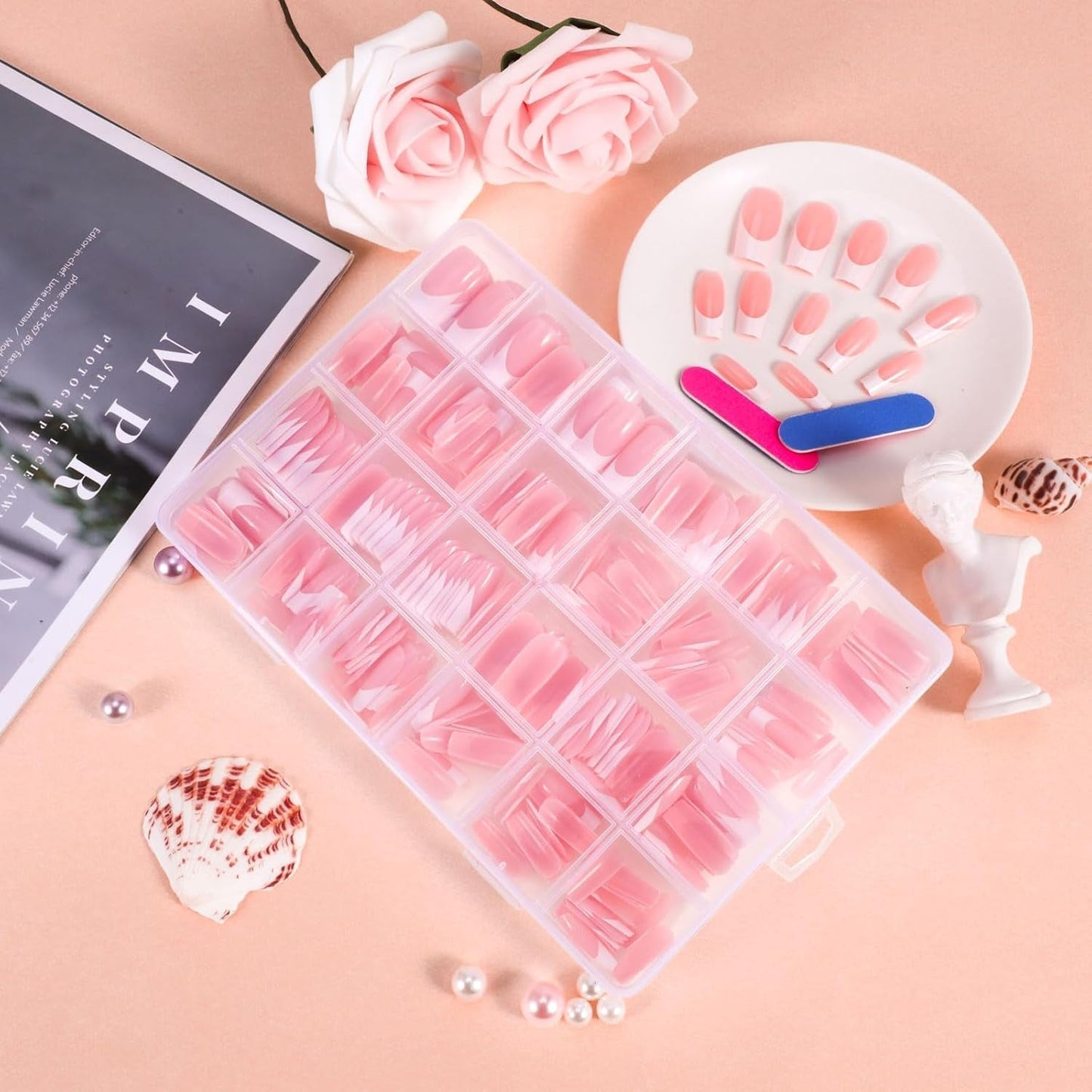 360 st konstgjorda naglar franska naglar Medium rektangel lösnaglar Naturliga falska naglar DIY lösnageltips med nagelfilspress på lösnaglar för damer och kvinnor