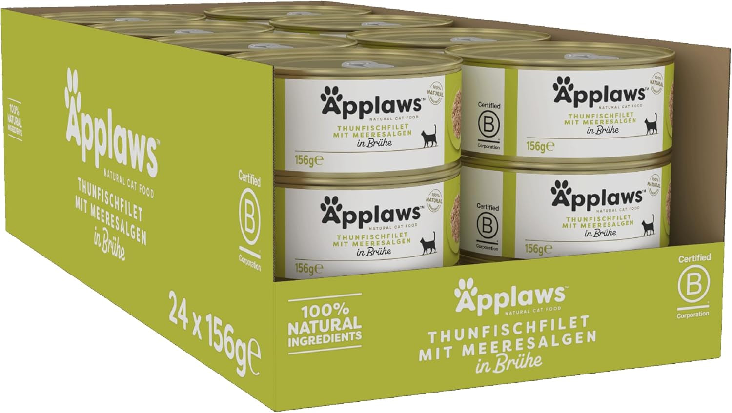 Applaws 100% naturlig Premium-Nassfutter för Katzen, Thunfischfilet med Algen i Brühe - Packung med 24 x 156g Dosen