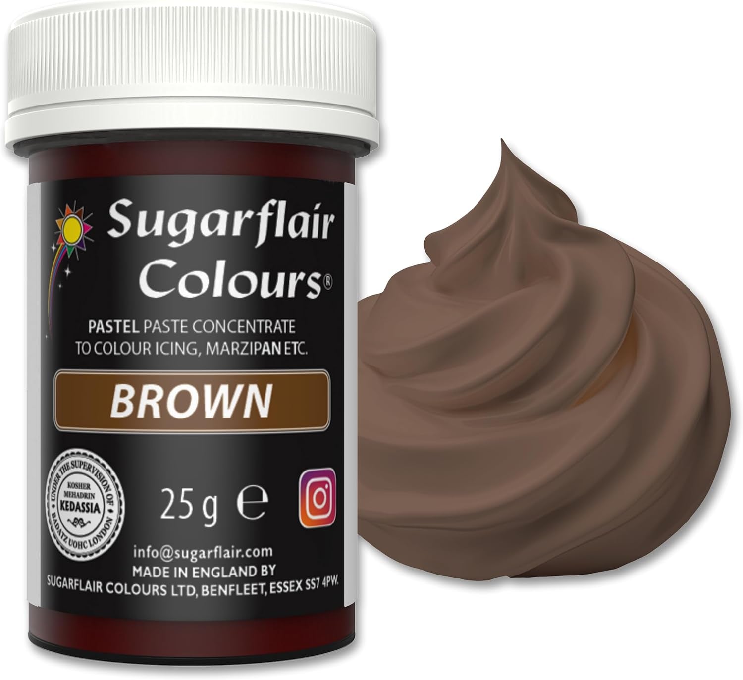Sugarflair brun matfärgspasta, högkoncentrerad pastellfärgad matfärg för smörkräm, fondant, royal glasyr, tårtdekorationer och mer! Livlig matfärg! - 25 g