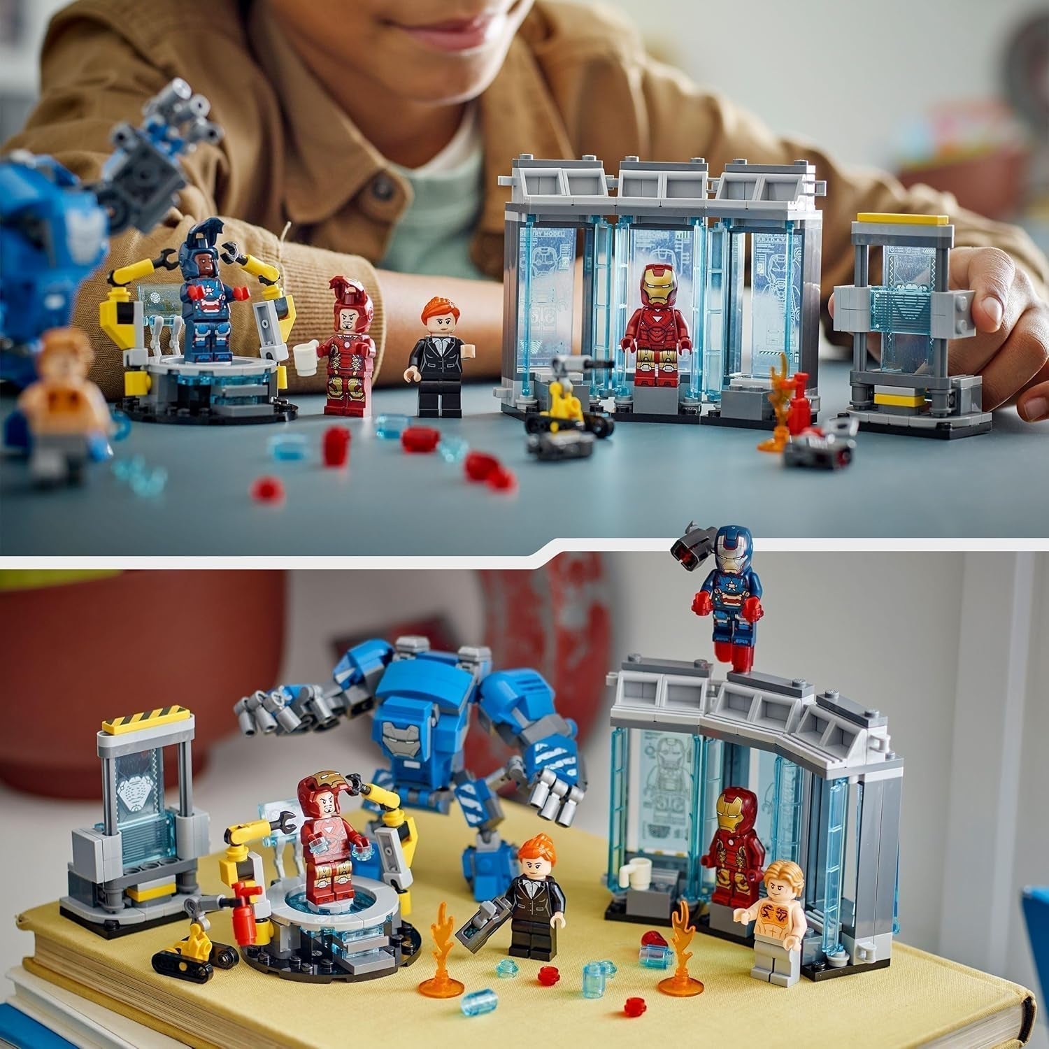 LEGO Marvel Iron Man's Laboratory: Hall of Armor - Superhjälteleksak med en mekfigur, 5 minifigurer inklusive Aldrich Killian - Avengers Present för pojkar och flickor i åldrarna 8+ 76315 Byggset Beuche den LEGO-Store