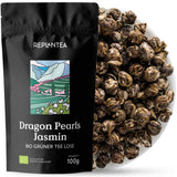 Ekologiskt te Jasmin Dragon Pearls (100 g) | Premium grönt te i form av handrullade jasminpärlor | Tespecialitet med delikat blomarom | OMPLANTERA