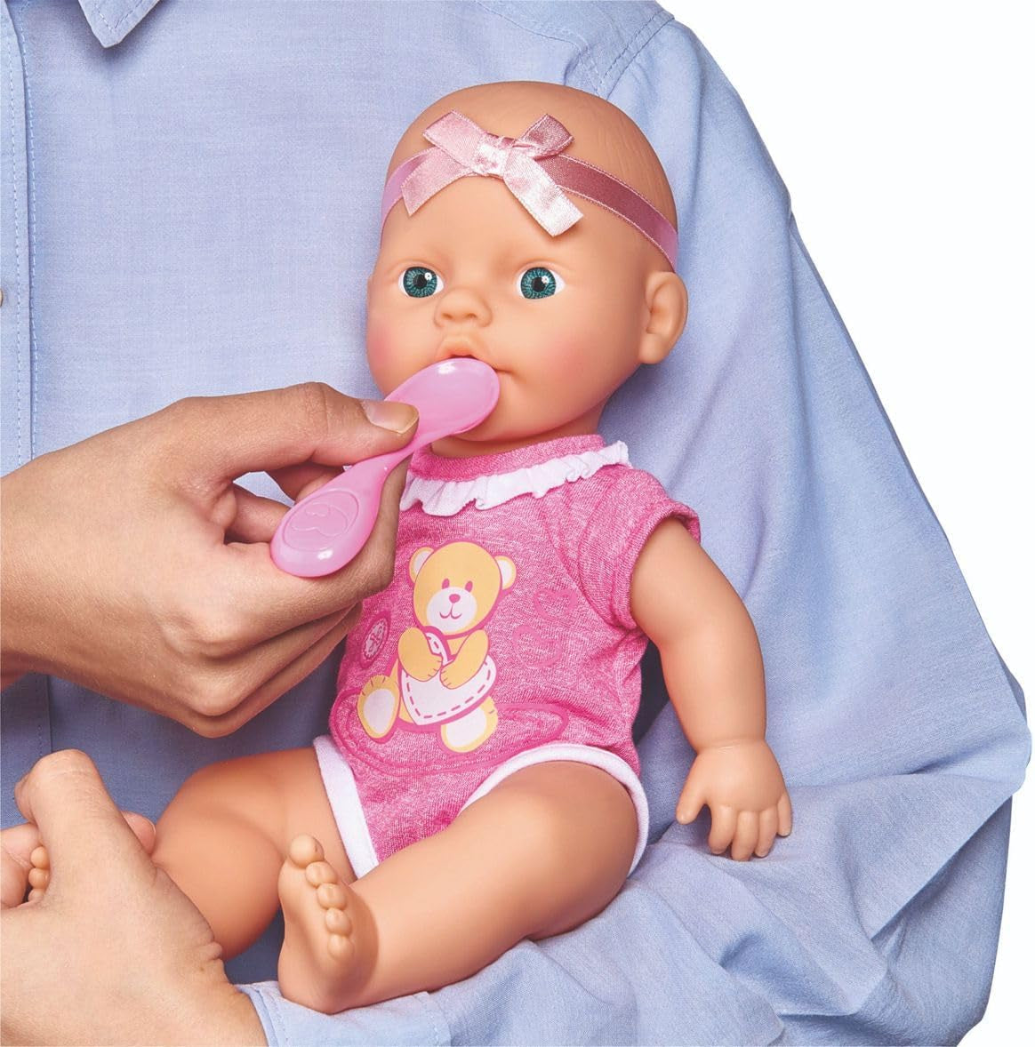 Simba 105030069 - New Born Baby Doll, vinyldocka med dricks- och matfunktion, med födelsebevis och tillbehör, 4 stycken, 30 cm, docka, från 3 år Naty Shop Dolls