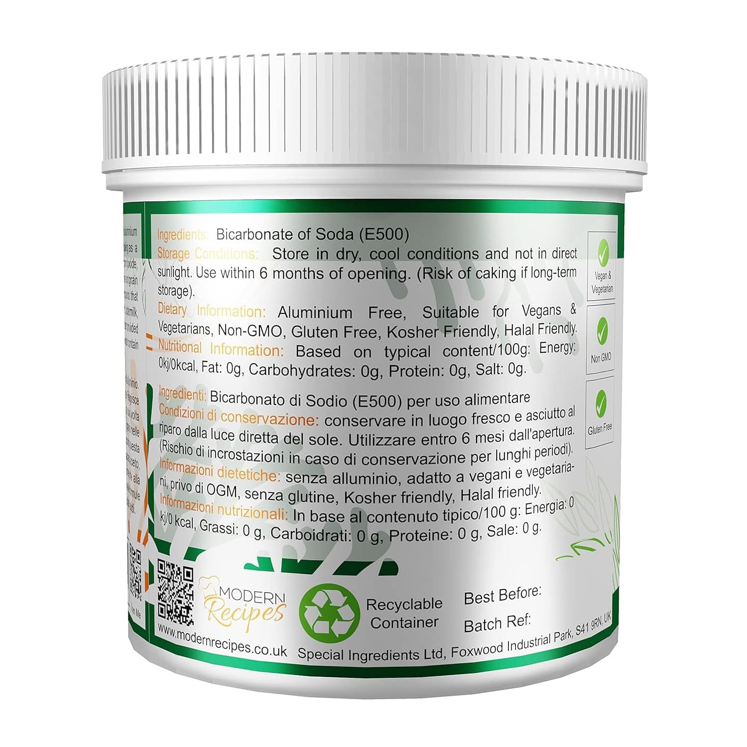 Specialingredienser Natriumbikarbonat - Premium Qualität Extra Fint Powder, Vegan, Gvo-Frei, Glutenfrei - Recycelbarer Behälter Kitchen Naty Shop