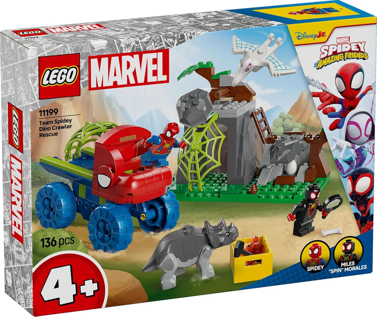 LEGO Marvel Spideys team på ett räddningsuppdrag i Dino Truck Building Leksaksbil för superhjältar Äventyrsset för barn 4+ Spidey och hans supervänner 11199 Byggset Besuche den LEGO-Store